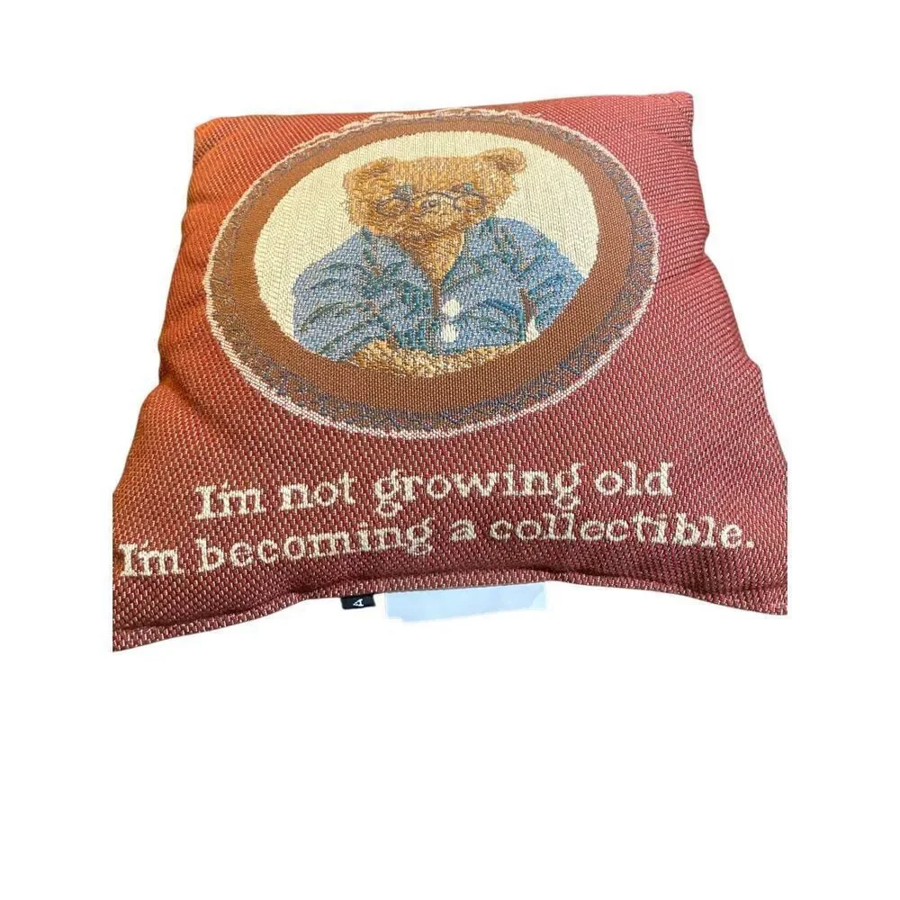 Vintage tapestry teddy bear, motif square pillow 12 x 12